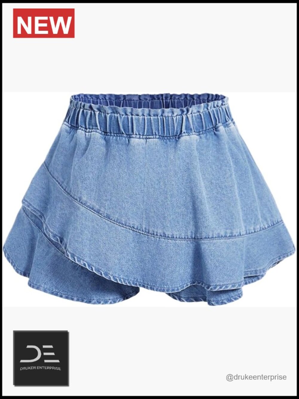 Plus Size Ruffle Hem Skorts Elastic High Waist Denim Shorts Skirt Summer
